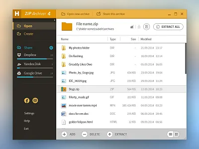 ZIP Archiver 4 user interface app design gui interface pc ui ui design user user inteface ux windows