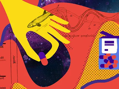 Editorial Illustration drugs hand illustration magazine pharmacy pills pop red science universe yellow