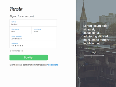 Pensio Signup Page large minimal modern page picture signup white