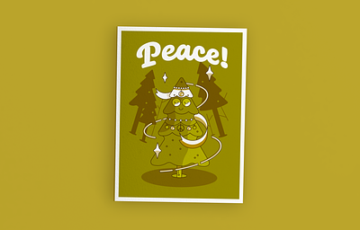 Peace! character design christmas colorful cute editorial illustration forrest green greeting card greeting card mockup hippie holiday illustration line art pine pine tree tree vector winter