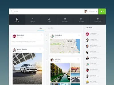 Simplissime activity feed activity app feed flat minimal photos profile simple timeline ui ux web app