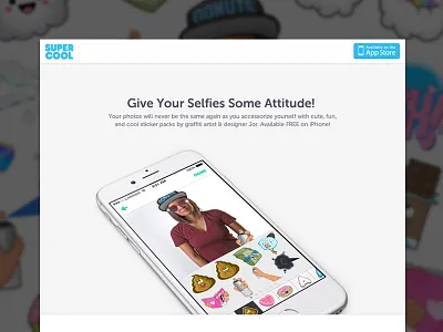 Super Cool Website app ios iphone landing page responsive website stamps sticker stickers super cool