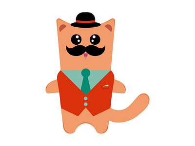 Cat illustration with costume, mustache and cap animal cat design graphic design illustration pet vector