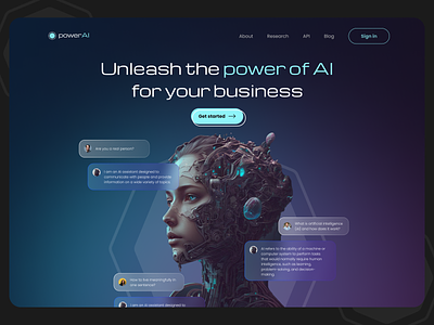 Power AI Chat 3d ai bot business chat chatgpt clean design hero landing landingpage modern openai ui ux website