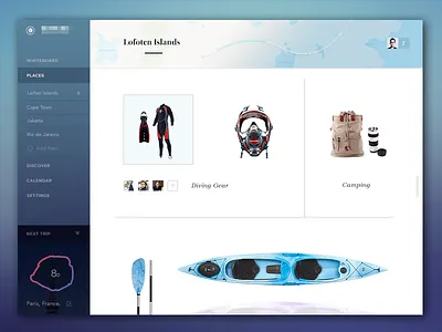 Trip planning app feed fonts icons imac menu minimalist responsive social travel ui