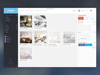 PhoGo Uploads Dashboard app application dashboard finder gallery share upload uploader website
