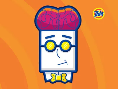 Tide® Stain Brain Icon bow tie brain glasses icon illustration laundry lines nerd professor smile study tie