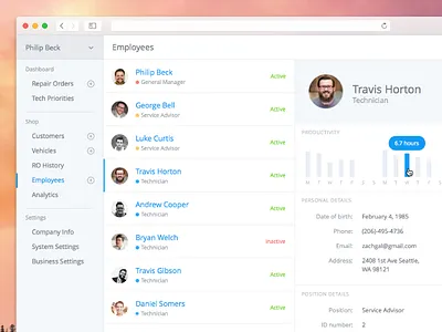 Employees app blue clean employees interface side menu ui user web white