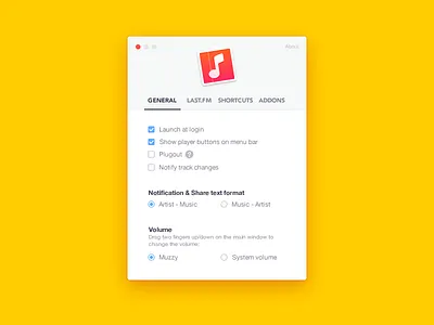 Muzzy 2 - Preferences Window checkbox mac music player preferences radio sketch tabs yosemite