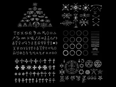 500+ Hand-Drawn Esoteric Vectors esoteric greyscale lightning bolt occult sigils skull triangle