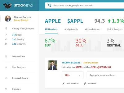 Stock Dashboard dashboard finance flat graph navigation search ui ux web