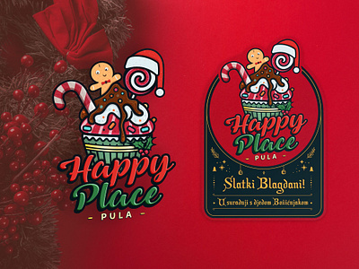 Happy Place Christmas edition bakery brownie candy character chocolate christmas cupcake design gingerbread holiday holidays icing illustration logo lolipop santa sweet vector winter