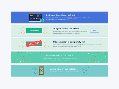 Alerts accepting alerts banners call out credit card ctas notifications sold out w9 waitlist