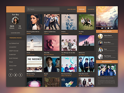 Music Dashboard artist black brown cozy dark music player song soundcloud sunbzy track ui