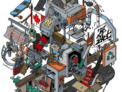 Skateboard sticker deck drawing illustration isometric line machine pen sk8 skateboard tools wacom wood