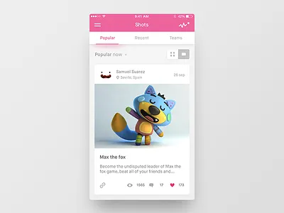 Dribbble app app card dribbble ios menu sort spain