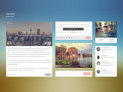 Flat UI Kit design flat icons interface kit post profile social ui user widget