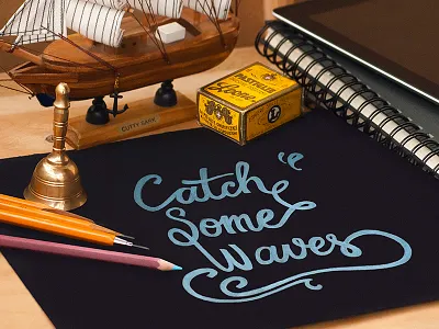 Catch Some Waves branding calligraphy handlettered lettering logo pencil script sketch type typography wave
