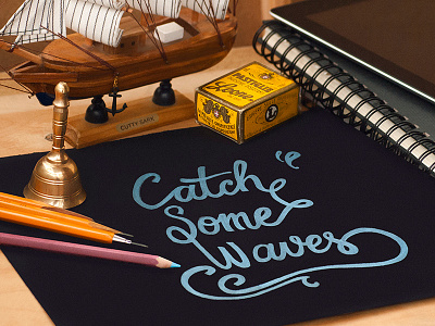 Catch Some Waves branding calligraphy handlettered lettering logo pencil script sketch type typography wave
