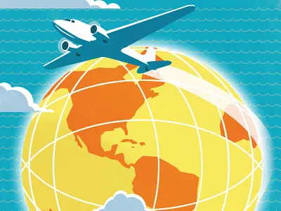 Live Well Travel Often ad airline airplane design globe illustration poster retro travel vintage
