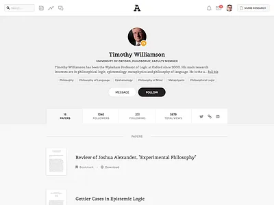 Academia.edu: Experimetal Profile Page Design app clean design minimal product profile research serif ui user interface ux web