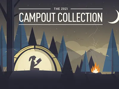 Campout camp campout fire forest headlamp moon reading tree