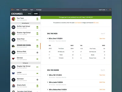 Hudl League app clean flat hudl interface minimal mock up ui user experience user interface web