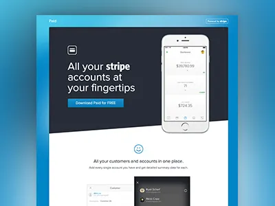 Paid 2.0 Landing + App clean features ios landing minimal paid stripe