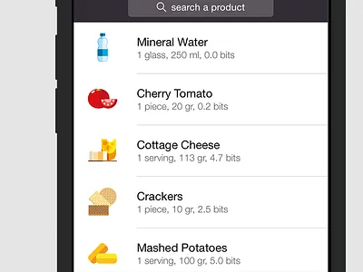 Foodzy for iPhone 6 app food foodzy gamification health icons ios nutrition search tomato vector water