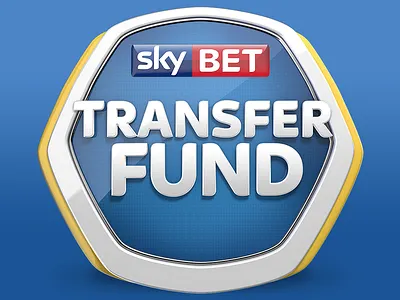 Transfer Fund Logo 3d blue branding football identity logo logo design shape sky sports transfer yellow