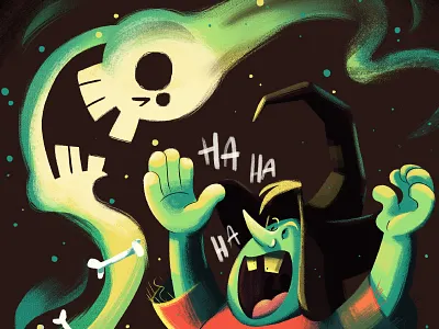 Witch cauldron character digital halloween illustration potion skull witch