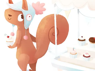 Cupcake Cart cupcake cute dessert illustration pastels pink squirrel sweets