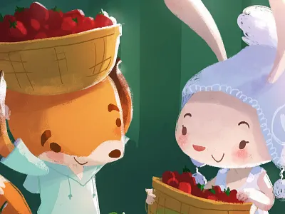Gather animals bunny cute forest fox green nature outside strawberries