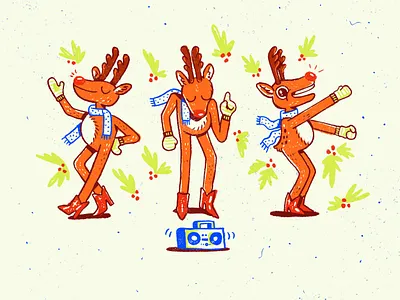 Rudolph Dance Party greeting card holiday illustration reindeer rudolph winter xmas