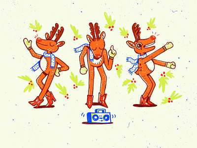 Rudolph Dance Party greeting card holiday illustration reindeer rudolph winter xmas