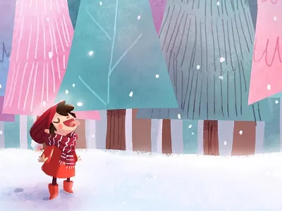 Delight illustration nature pastel pink snow trees winter