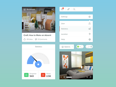 Simple UI Kit bookmark clean flat interface kit navigation simple statistics toggle ui ux video