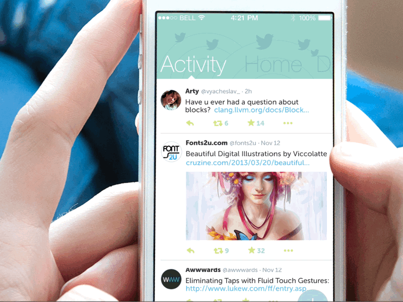 Twittest animation flat geometric gif interface ios mobile app quartz composer origami simple navigation twitter ui ux