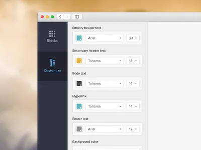 Customization Panel blocks builder colors customize font panel size style ui