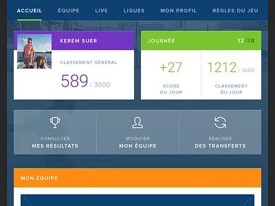 Overview - Fantasy Football blue field football green nav navigation overview photo profile purple ui ux
