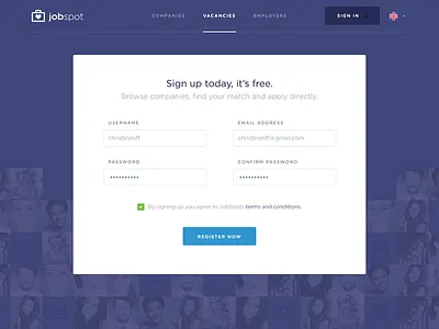 Jobspot Register UI design flat gotham hiring jobs redesign typography ui ux web
