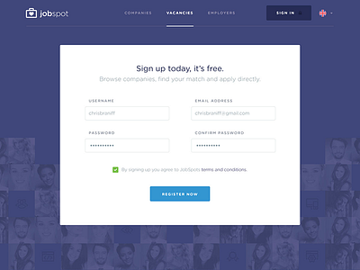 Jobspot Register UI design flat gotham hiring jobs redesign typography ui ux web