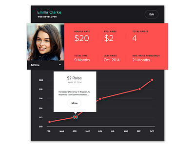 Raise Tracker dashboard graph stats ui ux web widget