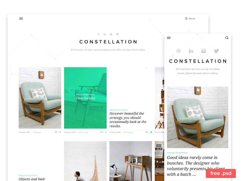 Tumblr Free PSD Template blog clean free psd freebie gallery minimal mobile portfolio responsive template theme tumblr