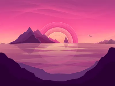 Sunset flat gradient illustration picture sea sunset vector yacht