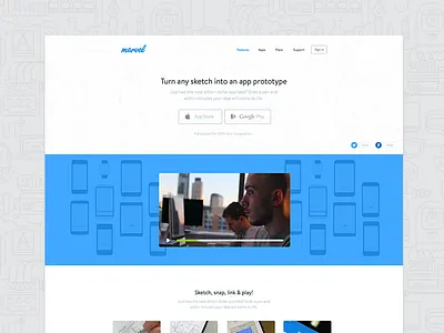 New app promotion page for Marvel in 1 day app store buttons devices google play landing page marvel sketch video