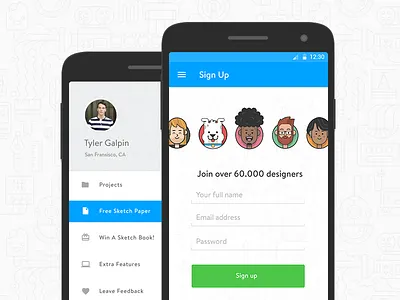 My very first Android Material Design android design flat google guidelines layout material menu sign ui up ux