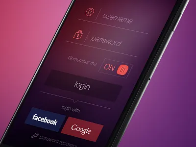Login screen app facebook google ios login mobile mockup photoshop psd purple screen username