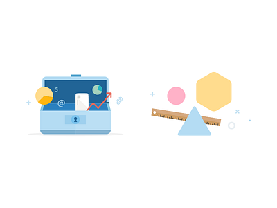 Landing page illustrations abstract chest clean data geometric illustration ruler safe secure shape size