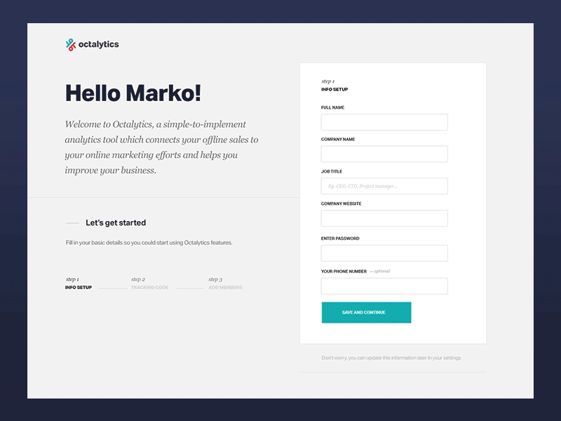 Octalytics - Offline Analytics Tool dashboard flow icons list menu style guide typography user website